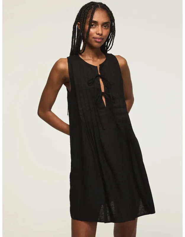 Pleated Tie Neck Mini Dress
