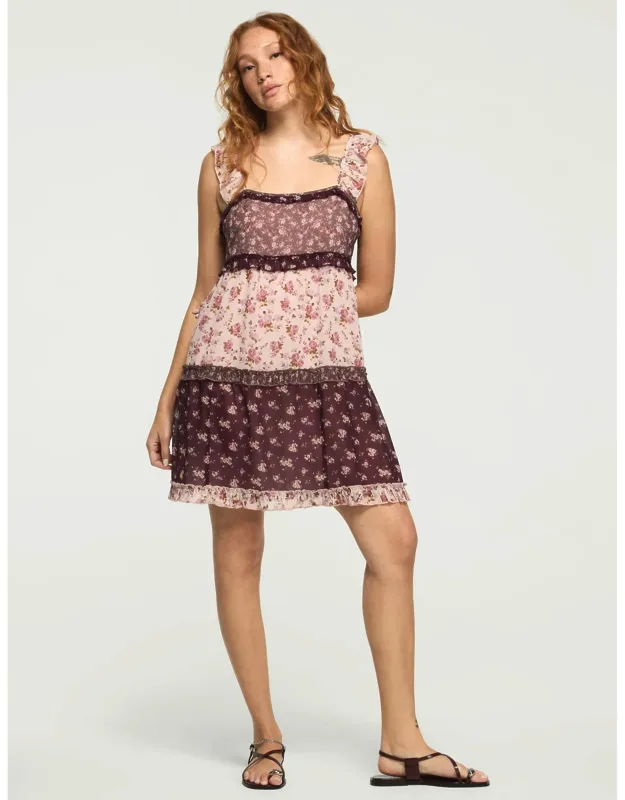 Print Mix Ruffle Mini Dress