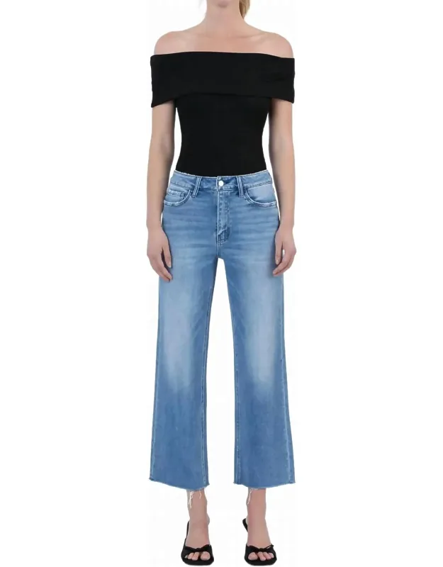 Lainey High Rise Raw Hem Crop Slim Wide Jeans