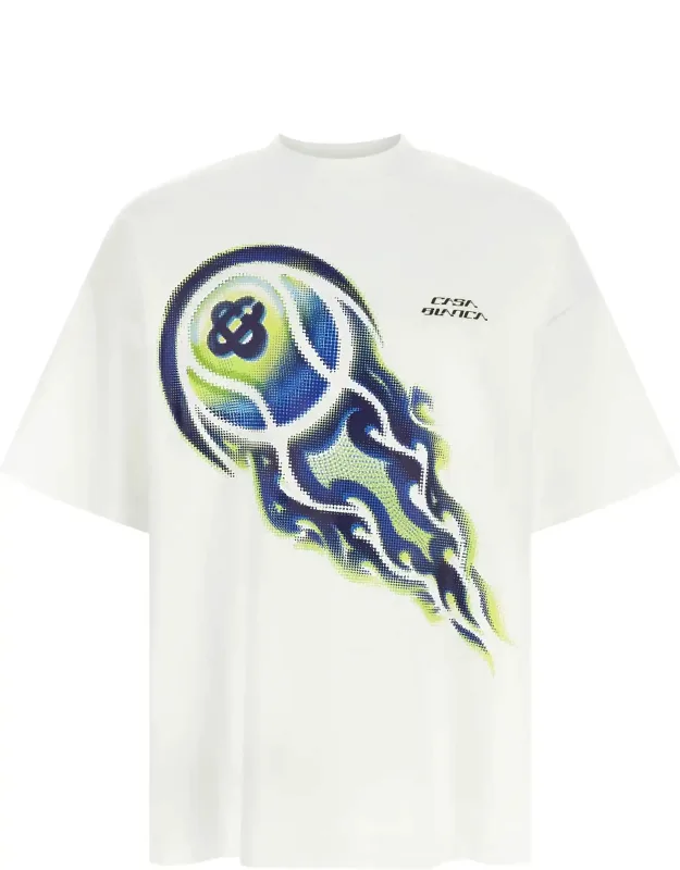 Casablanca Cotton T-shirt - Bold 'flaming Tennis Ball' Print, Sustainable Organic Cotton