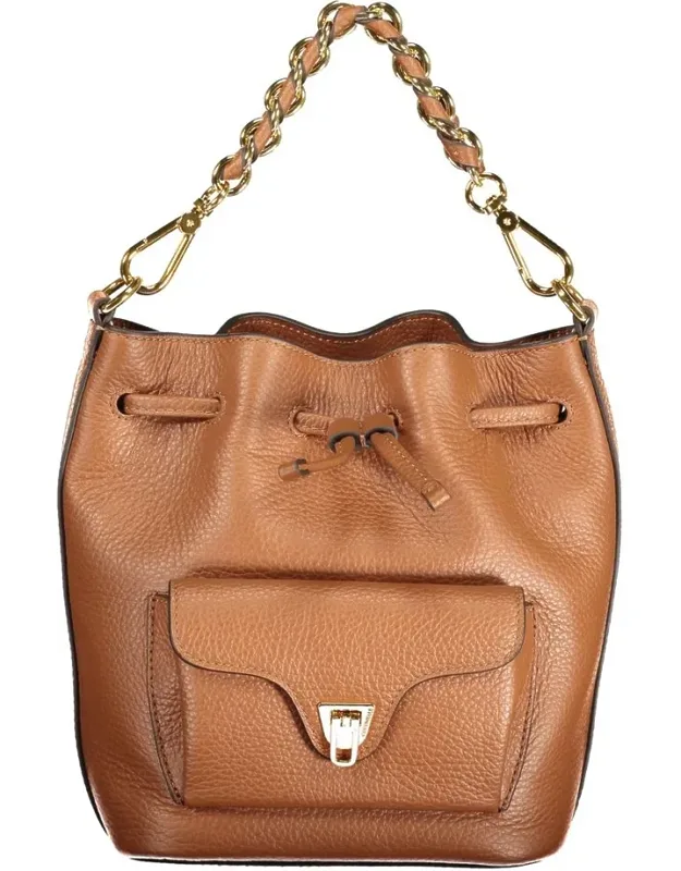 Coccinelle Leather Bag With Removable Chain Handle And Adjustable Shoulder Strap