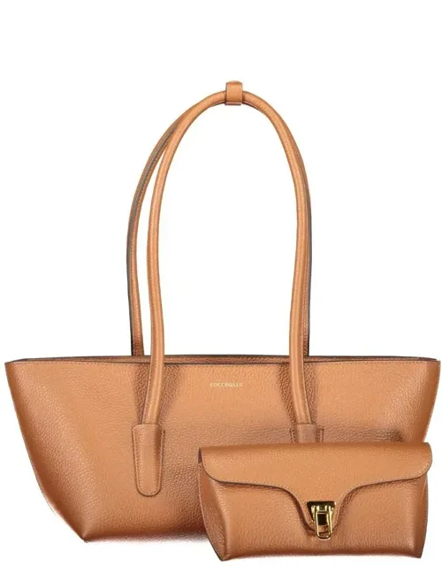Coccinelle Leather Bag With Dual Shoulder Handles And Removable Pouch