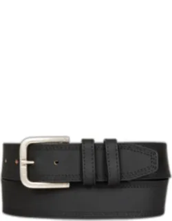 Triple Needle Stitch Leather Belt With Silver-tone Buckle