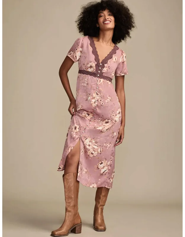 Lace Trim Floral Midi Dress