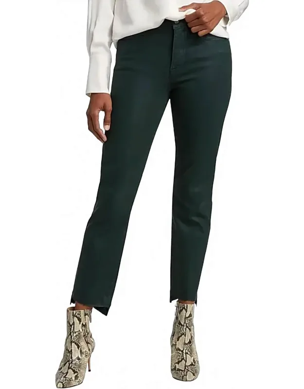 High Straight Raw Stagger Coated Jeans