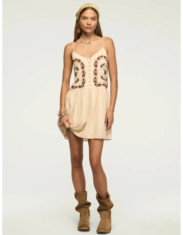 Contrast Embroidered Button Front Mini Dress