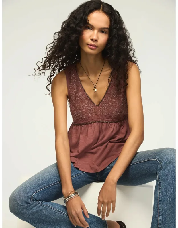Embroidered Stud V Neck Tank