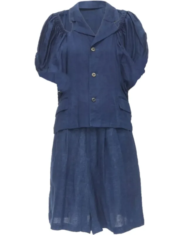 Linen Ruched Sleeve Cut Out Top Set