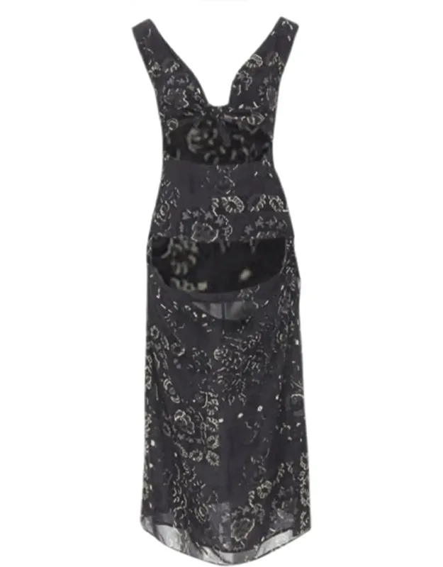 Pixelated Floral Paisley Cut-out Dress