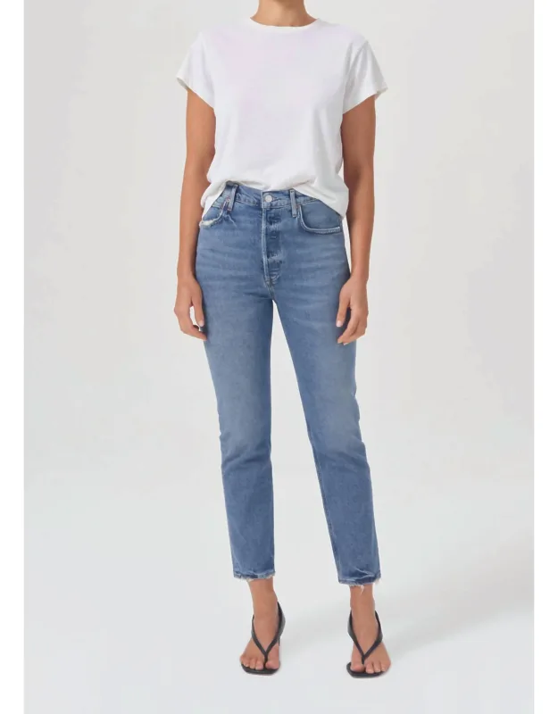Riley High Rise Straight Crop Jean With Flattering Fit And Stretch Denim