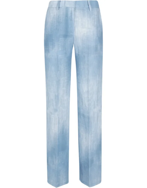 Denim Print Viscose-blend Straight-leg Pants