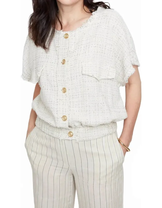 Short Sleeve Chenille Top With Buttons