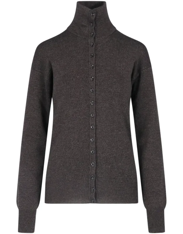 High Collar Buttoned Wool Sweater