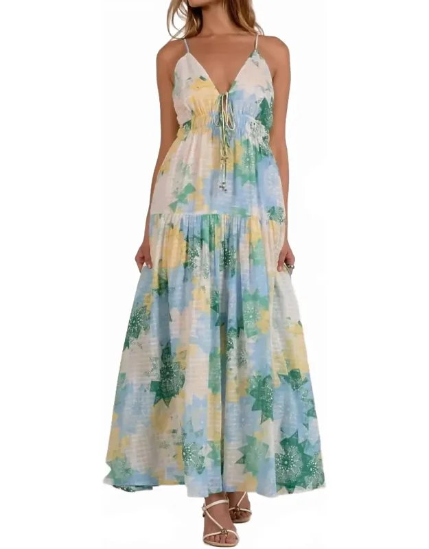 Camden Maxi Dress - Adjustable Spaghetti Straps, V-neckline With Tie-front Detail