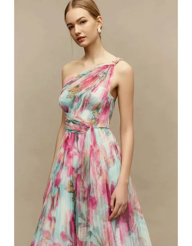 Tulle One-shoulder Midi Dress