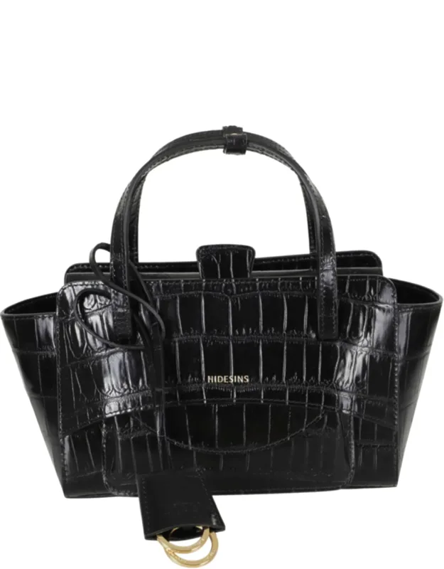 Crocodile-embossed Flap S Pocket Leather Shoulder Bag