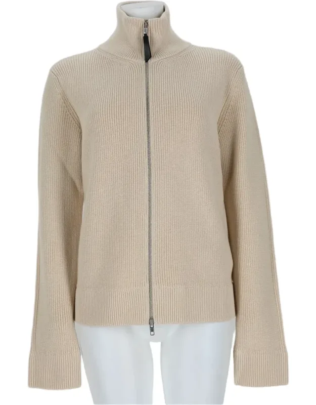 Ribbed Knit Sweater With High Collar And Full Zipper
