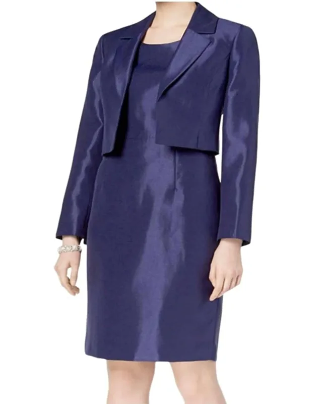 Shiny Kiss Front Jacket With Notch Collar And Sheath Dress