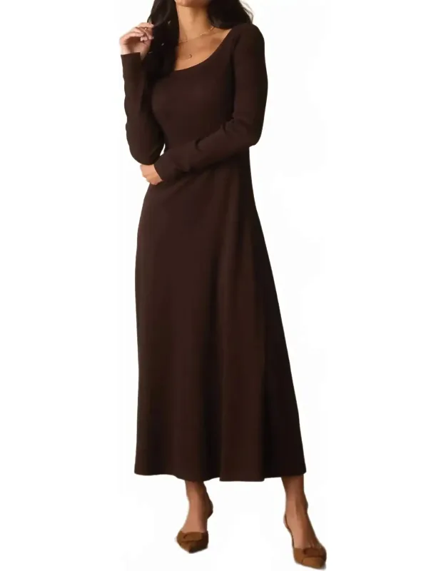 Rib Long Sleeve Midi Dress