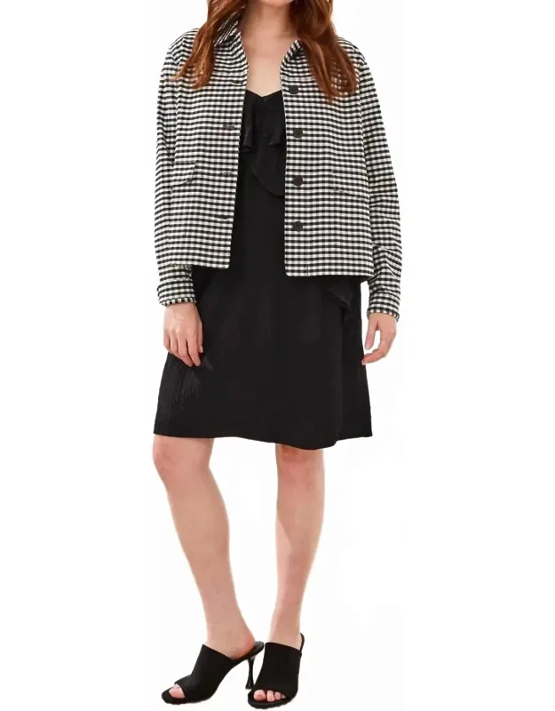 Gingham Button Front Collared Jacket With Pockets