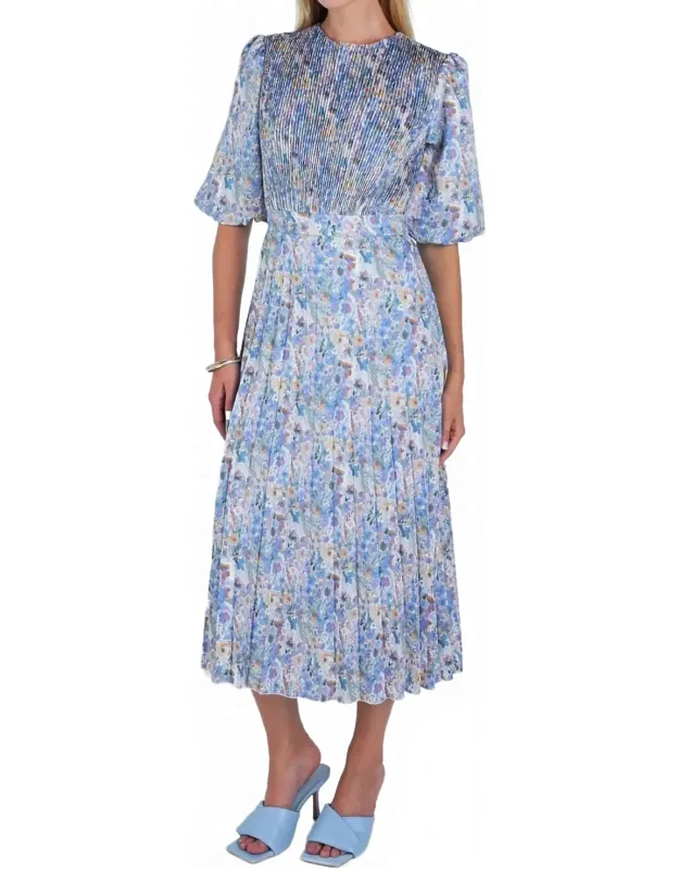 Multi Floral Pleated Midi Dress