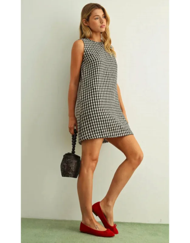 Gingham Pattern Sleeveless Open Back Detail Dress