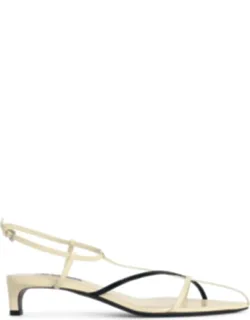 Cage Leather Sandals With Two-tone Woven Straps And Low Heels