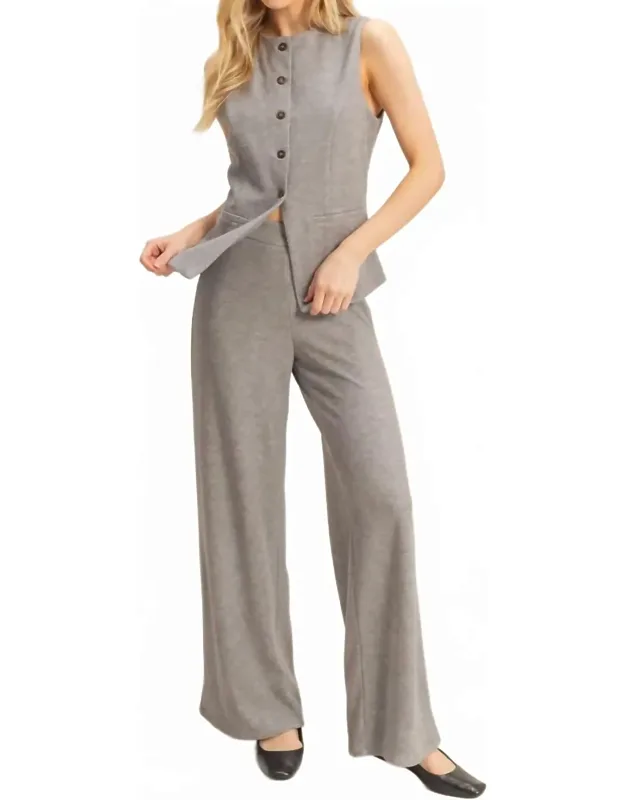 Ribbed Buttoned Vest And Wide-leg Pants Set
