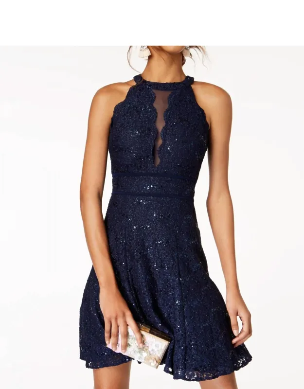 Lace Halter Fit & Flare Dress