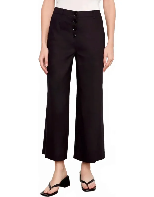 Stretch Linen Wide Leg Button Front Pants