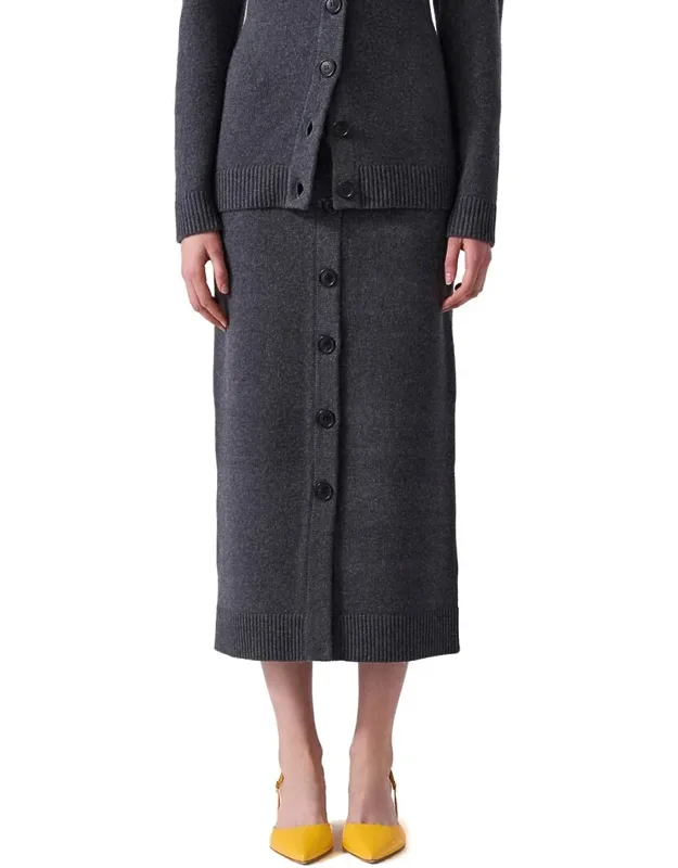 Button Front Wool & Cashmere-blend Midi Skirt