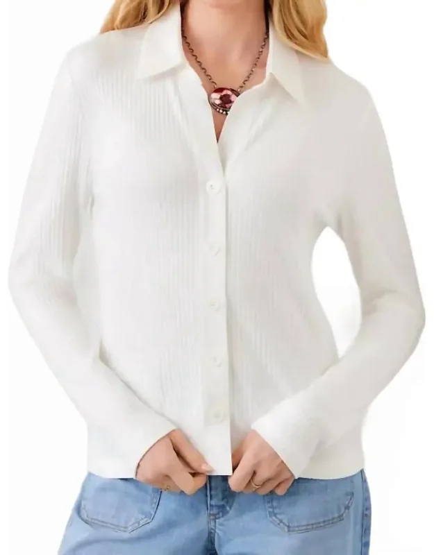 Ribbed Button Front Top