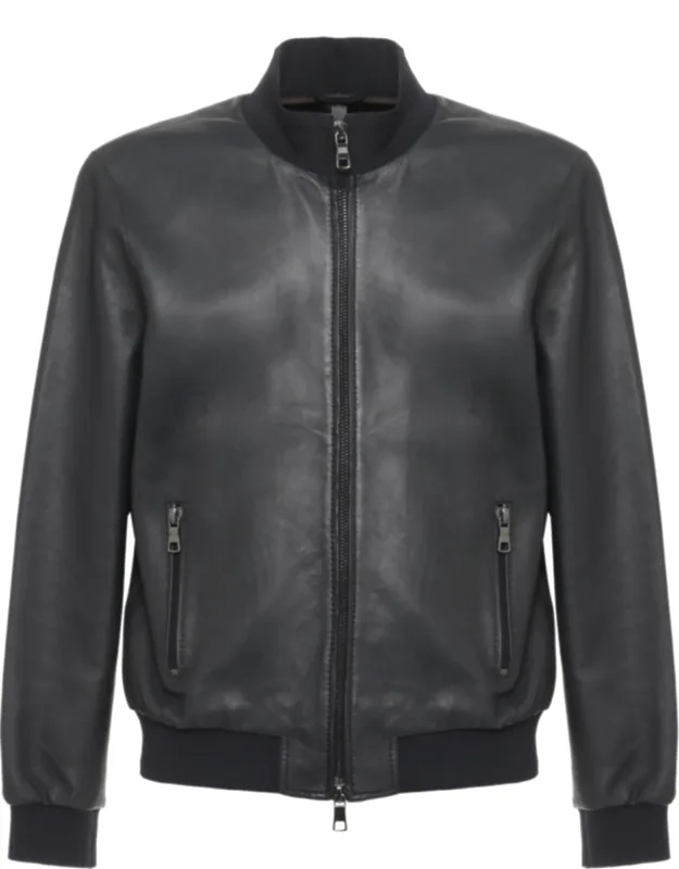 High Neck Leather Jacket With Zip Fastening