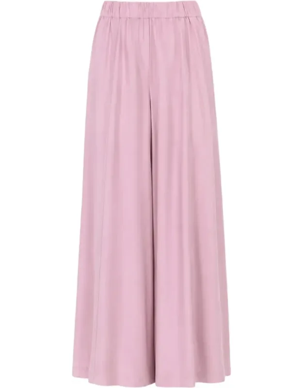 Ankle-length Relaxed Fit Elastic Waist Viscose Wide-leg Pants