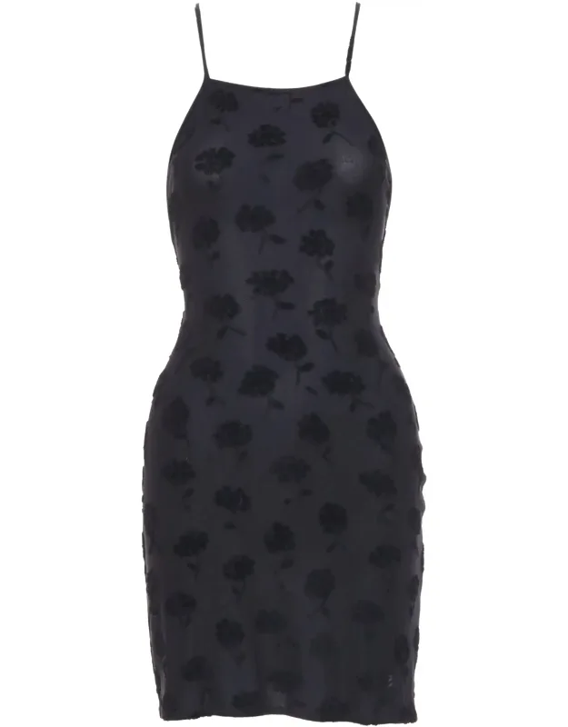 Vintage Floral Flock Velvet Jacquard Slip Dress It38