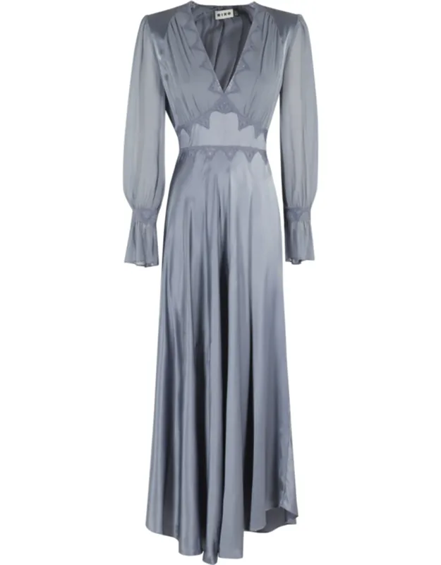 Lace-trim Flared Silk-blend Maxi Dress