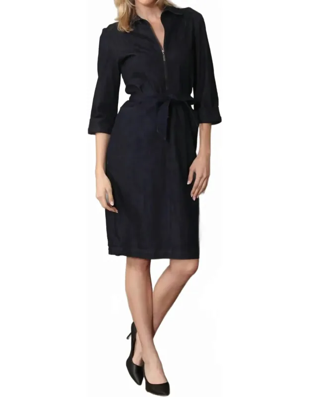 Half Zip Belted Shirt Dress