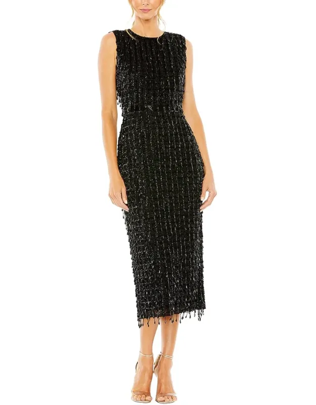High Neck Beaded Midi Dress