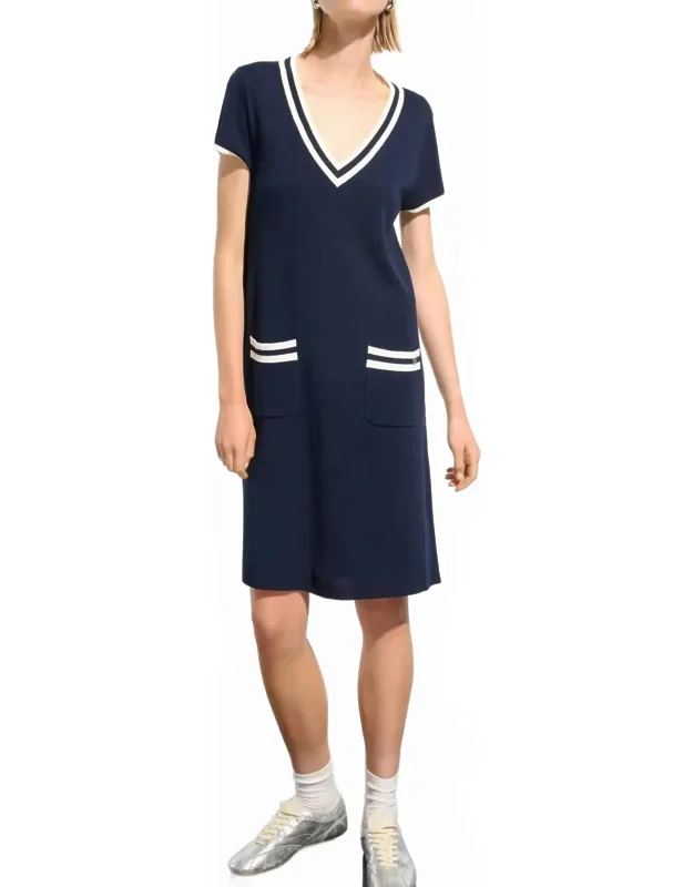 Striped Rib Trim A-line Dress
