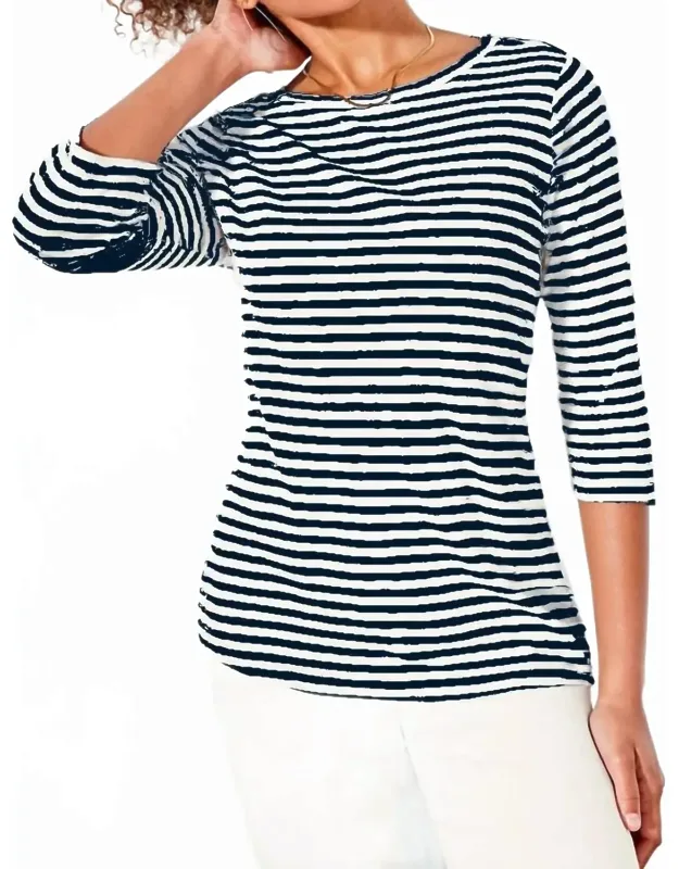 3/4 Sleeve Stripe Boat Tee