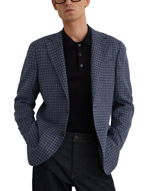 Romana Notch Dogtooth Linen & Wool-blend Formal Jacket
