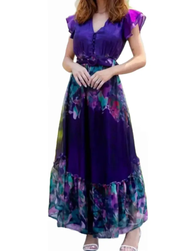 Watercolor Belted Maxi Dress