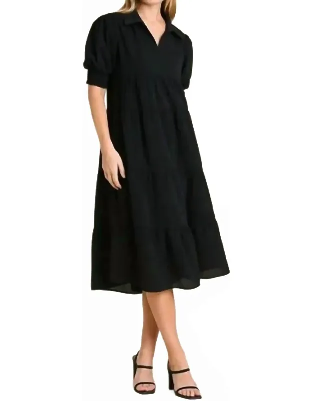 Tiered Cuffed Sleeve Midi Dress