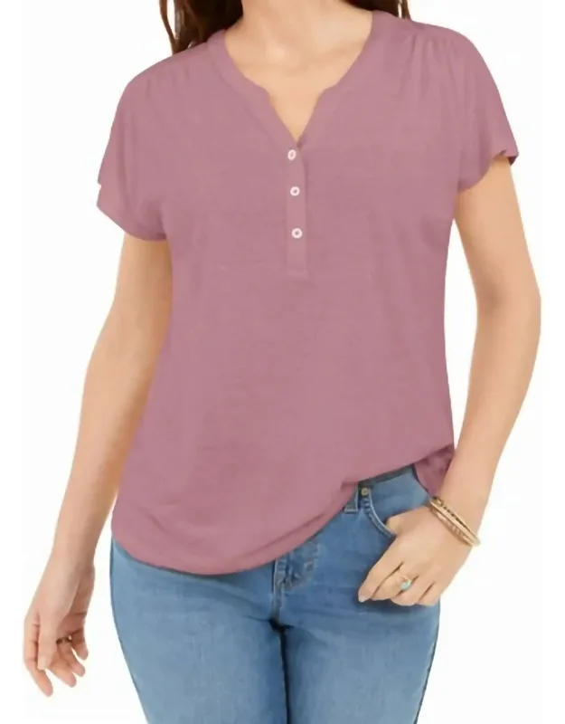 Dolman Sleeve Henley Linen Blend Top