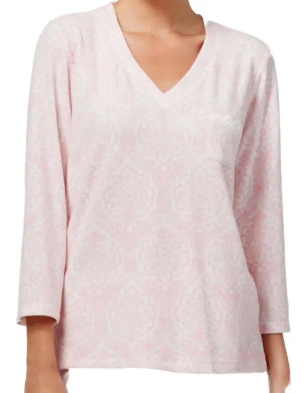 Printed Brushed Waffle Knit Pajama Top