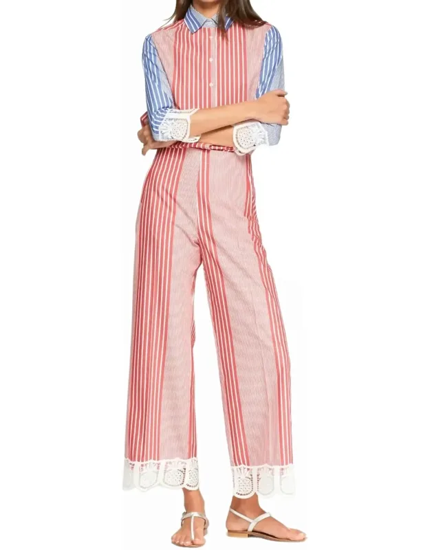 Lace At The Hem Striped Trousers
