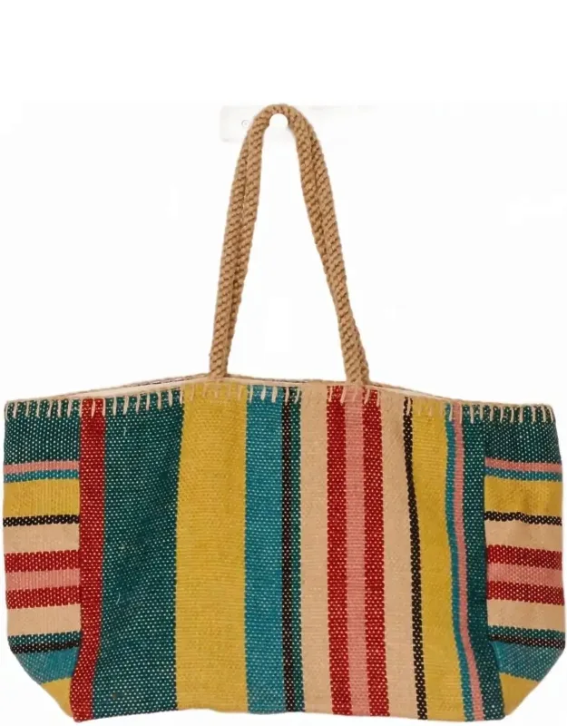 Carmen Striped Tote Shoulder Bag In Jute