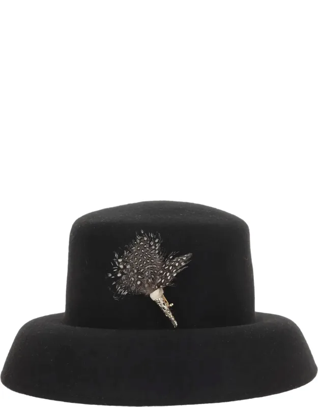 Wide Brim Feather Brooch Wool Hat