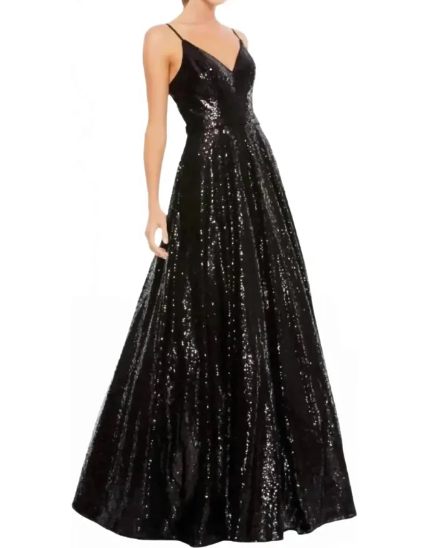 Sequin V-neck Ball Gown