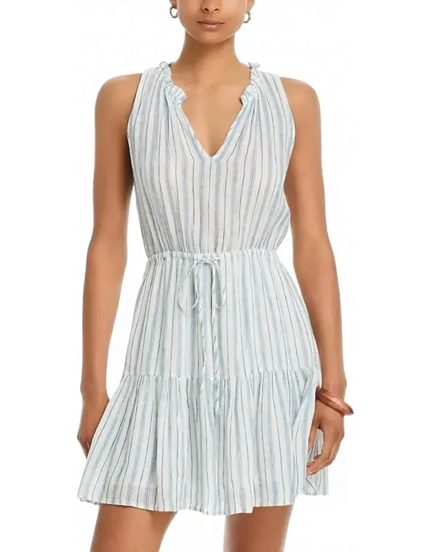 Albany Mini Dress - Ruffled Split V-neckline, Adjustable Waist Tie